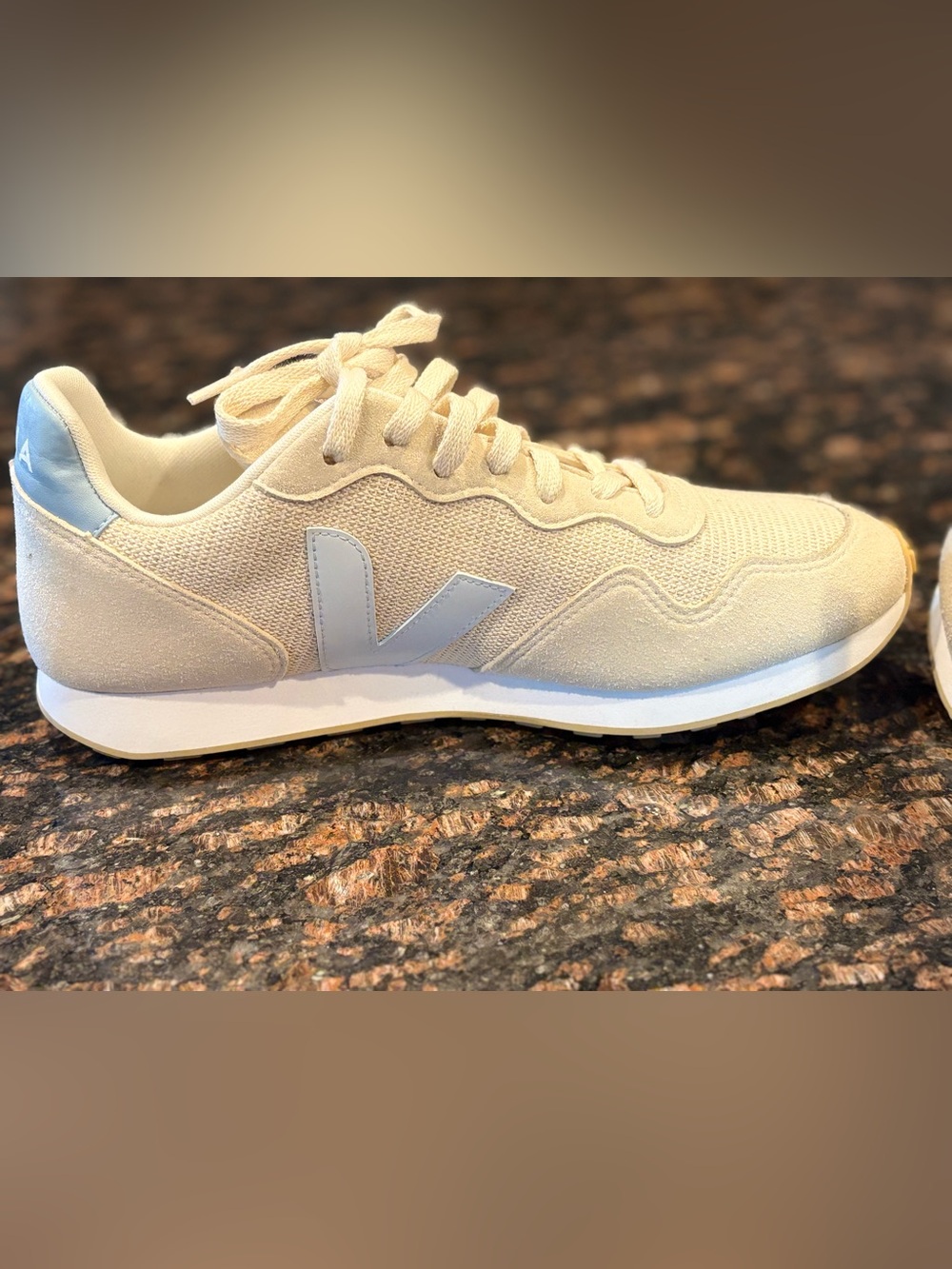 Veja Women's Runner Sneaker in Beige and Light Blue